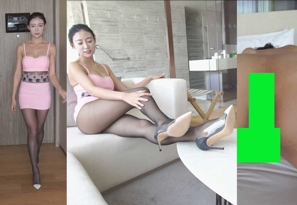 粉色包臀裙高跟 无内黑丝 边脱展示BB秀